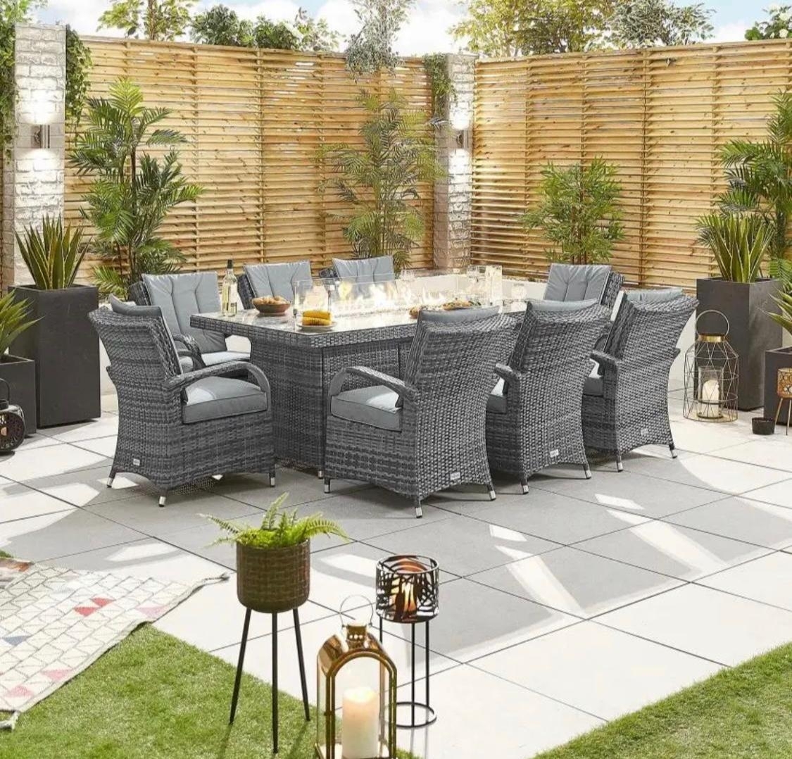 The Lake Como Rectangular 8 Seat Garden Dining Table With Gas Fire Pit