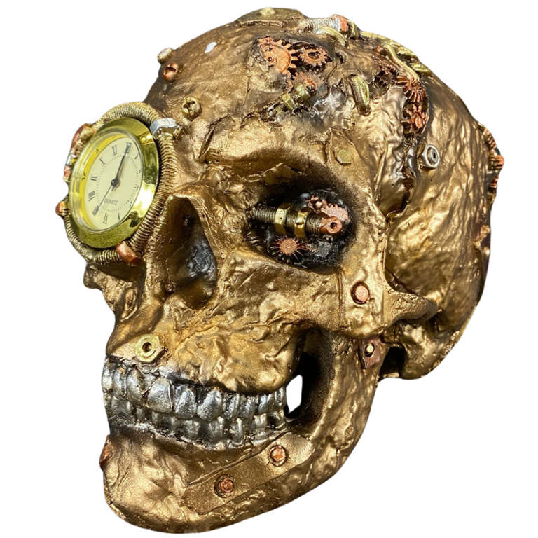 Sculpture of a Quartz Clock Design Skull