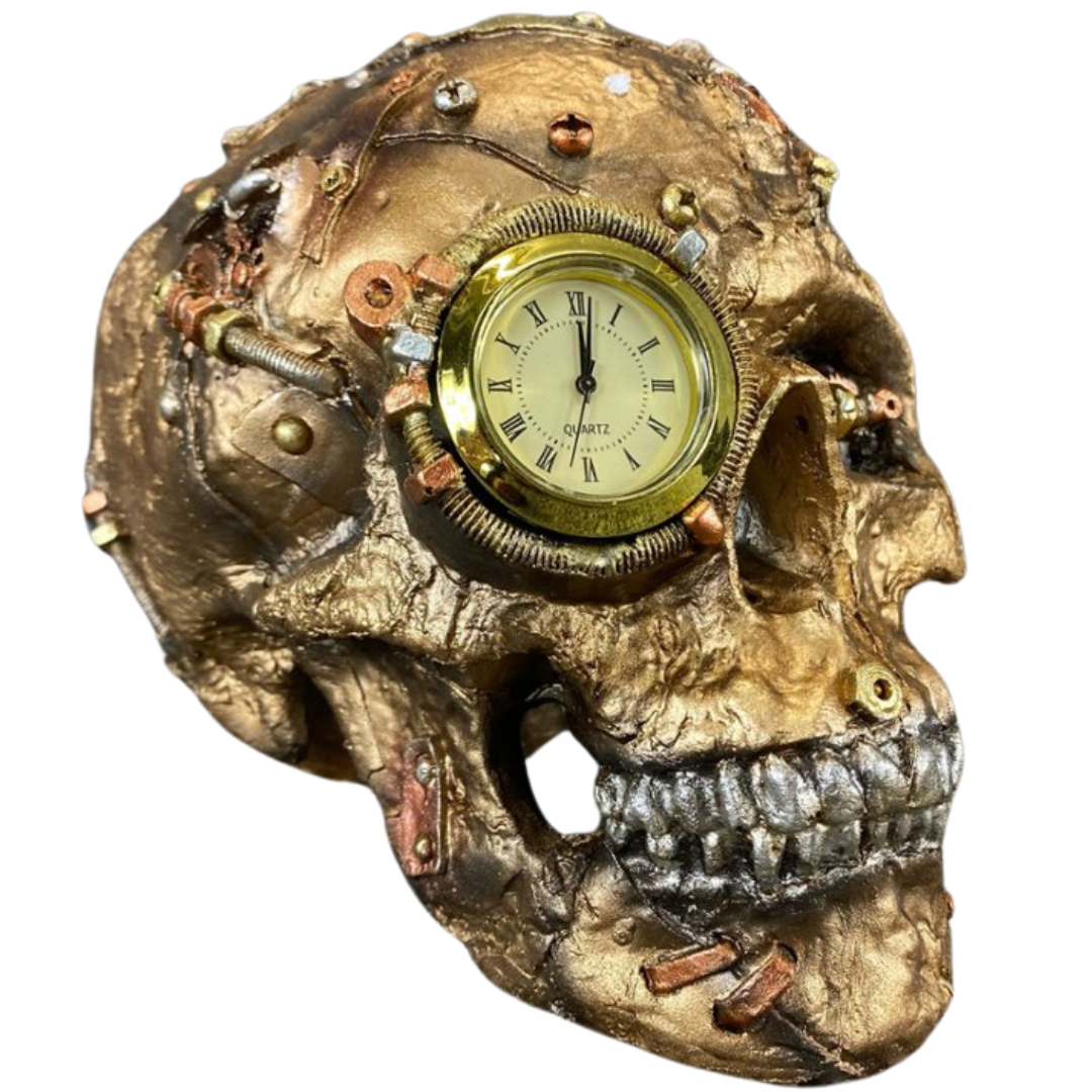 Sculpture of a Quartz Clock Design Skull