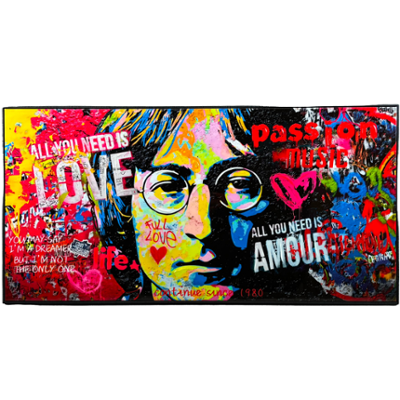 High Gloss Canvas Picture of a Pop Art John Lennon - All You Need